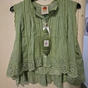 FARM Rio Green Eyelet Cotton Sleeveless Top